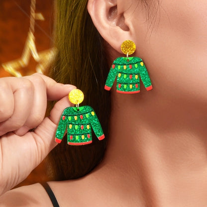Christmas Festival Jewelry Colored Lights Decor Green Clothes Acrylic
