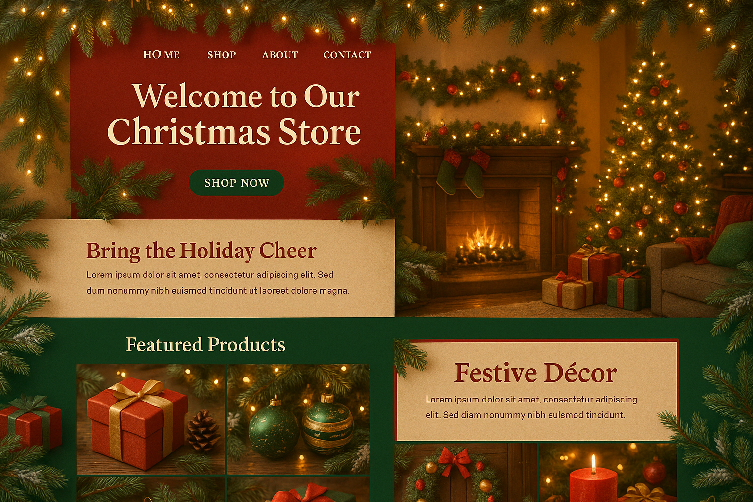 A welcoming second page for a Christmas store