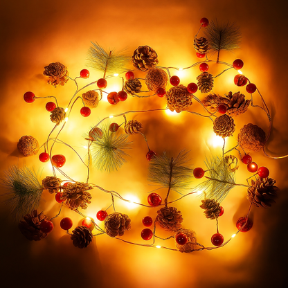 6.56FT 20LEDs Pine Cone & Needle Christmas String Lights